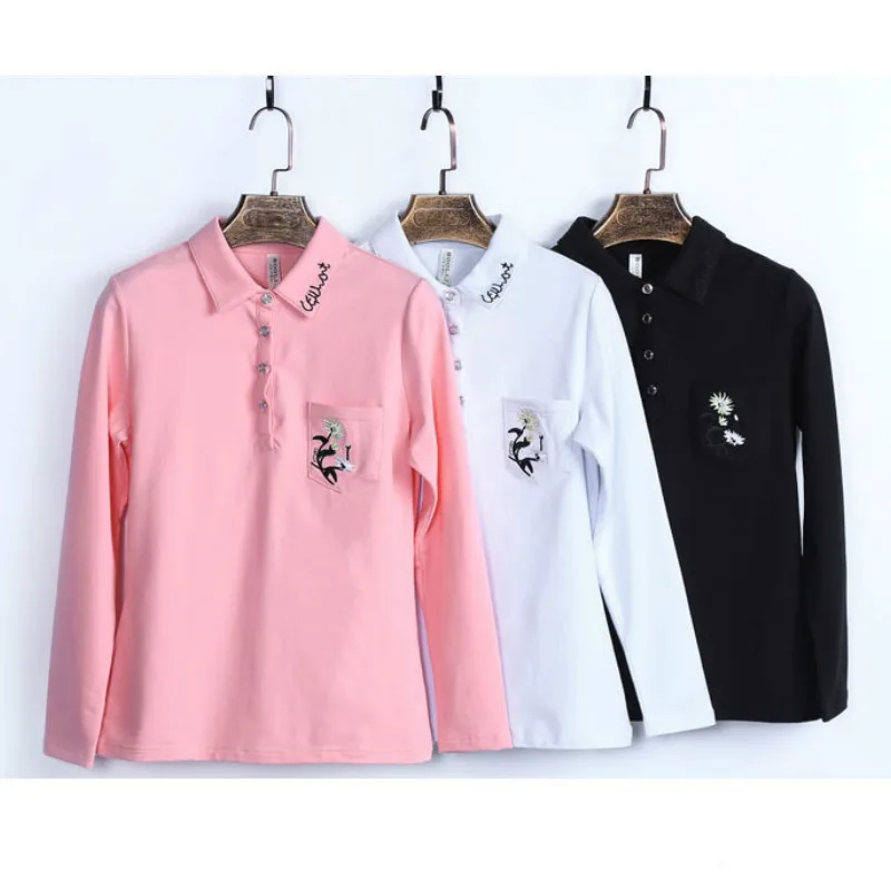 Рубашка поло женская хлопковая с цветочным принтом и длинным