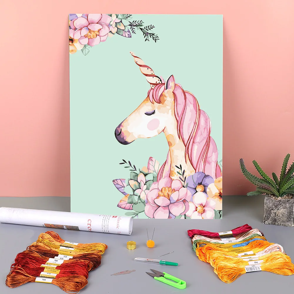 Мультяшный Радужный Единорог с принтом животного лошади Водорастворимая канва