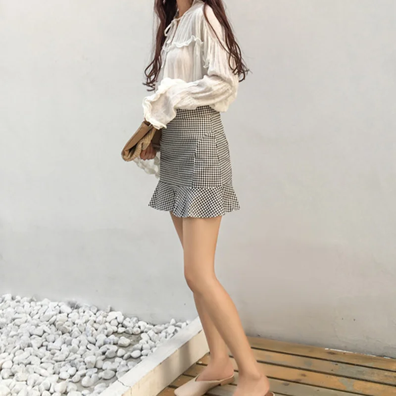 

Skirts Women Plaid High Waist Mini Skirt Summer Females Retro Soft Slim Elegant Hot Sale Korean Style Leisure InsTrendy College