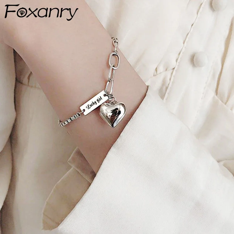 

Evimi 925 Silver Color Thick Chain LOVE Heart Bracelet For Women English Letter Tag Thai Birthday Party Jewelry Gift