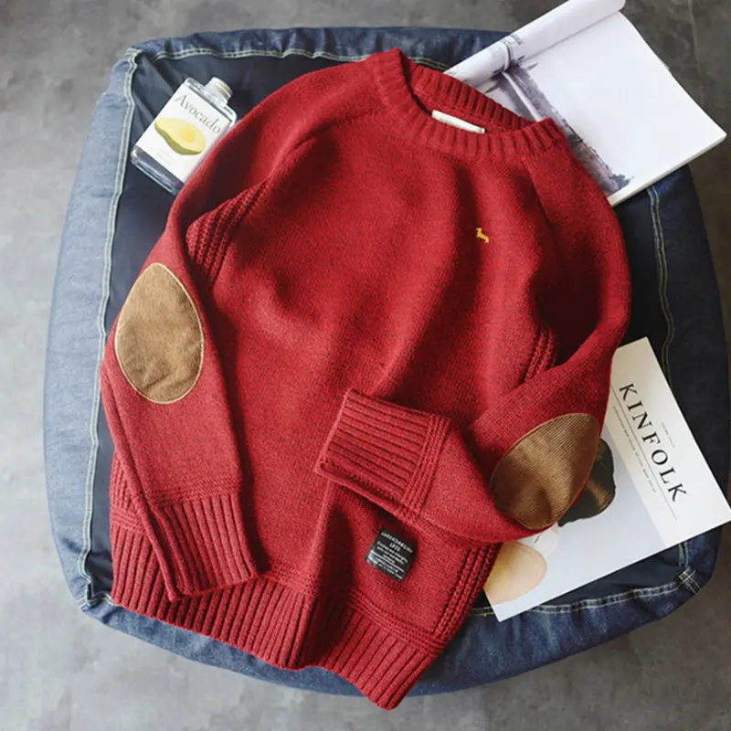 Новые осенние зимние мужские модные одноцветные свитера с круглым вырезом и