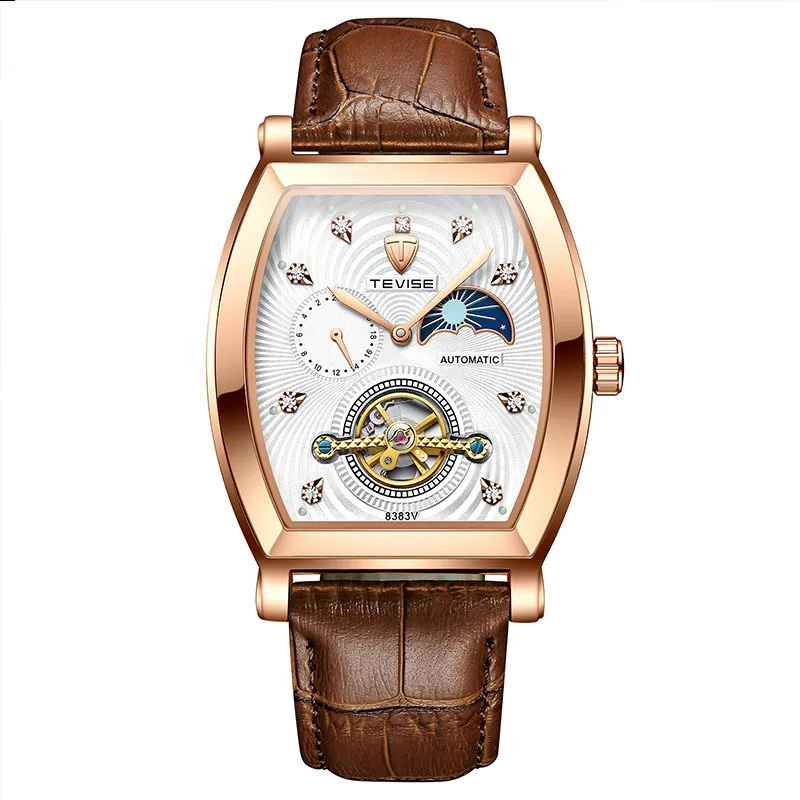 

Men's Watch Automatic Mechanical Belt Watch Moon Phase Diamond Business Fashion Waterproof Wine Barrel Stainless Steel Watch