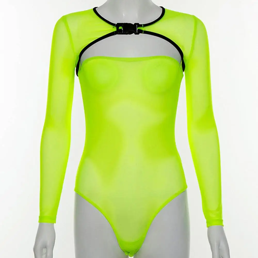 Сетчатый комбинированный женский комбинезон сексуальный полый флуоресцентный