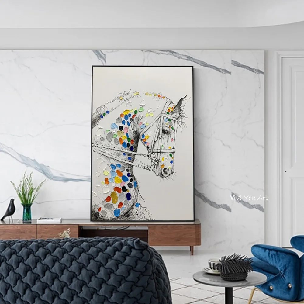 

100% Hand painted Horse wall Art Personality Fashion Abstract Handmade Canvas Art Painting Wall Picture Modern Living Room Decor