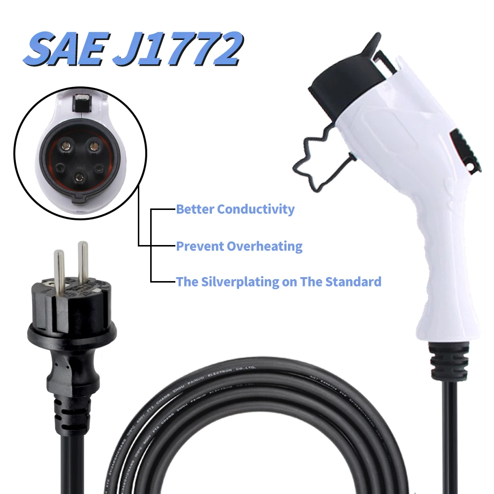 Портативное зарядное устройство для электромобилей SAE J1772 регулируемое 6A 8A 10A 13A 16A