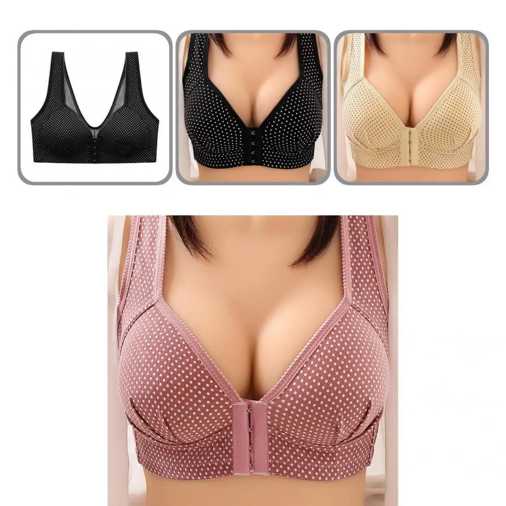 

Breathable Durable Front Closure Dot Print Sports Bra Side Collection Yoga Bra Wide for Daily Wear