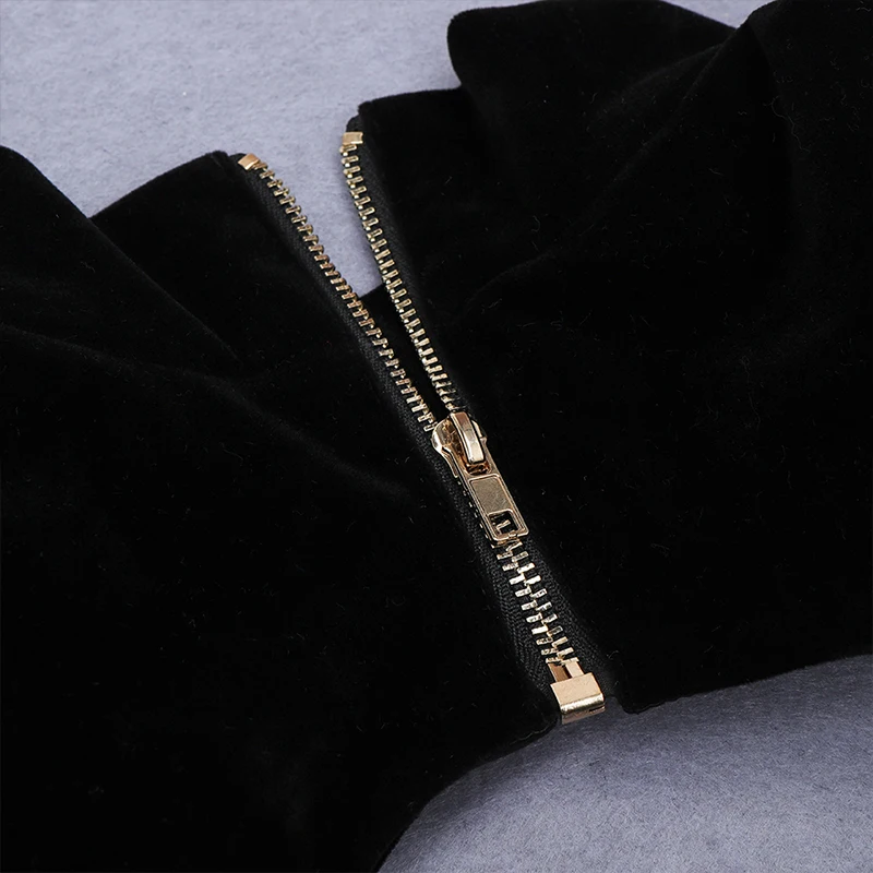 

Free Shipping 2020 Winter Velvet Dress Midi Women's Elegant Party Dress High Neck Long Sleeve Hollow Bodycon Runway celebrity