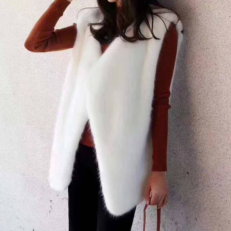 Женский утепленный жилет из искусственного лисьего меха в Корейском стиле |