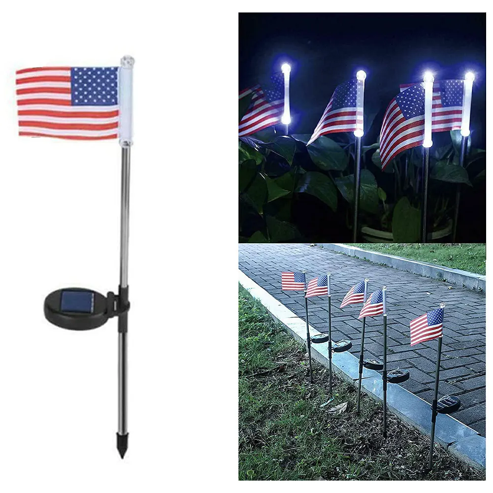 

2PCS American Independence Day Stake Lights Solar Garden American Flag Pathway Lawn LED Decorative Lamp Pathway Landscape Lamp
