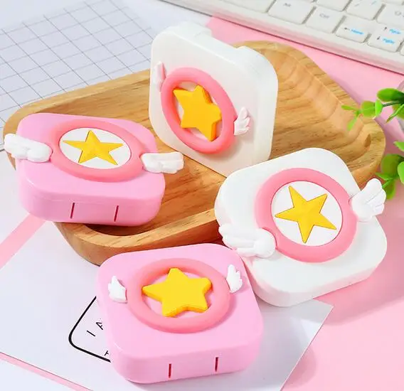 Розовый Card Captor Sakur Портативный очки Объектив Чехол держатель круглый контактные