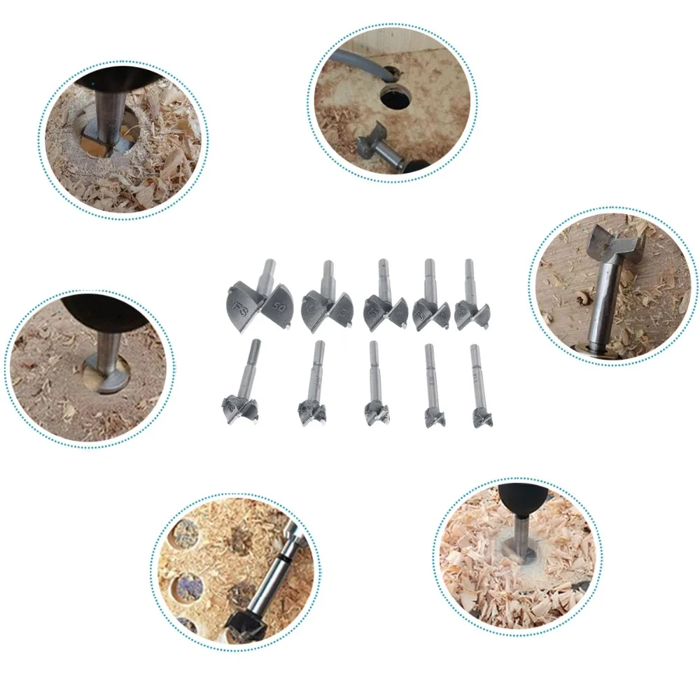 

10Pcs/Set auger drill bits cutter kit wood boring hole saw set woodworking tools Diameter 14/15/18/20/25/28/30/35/40/50mm