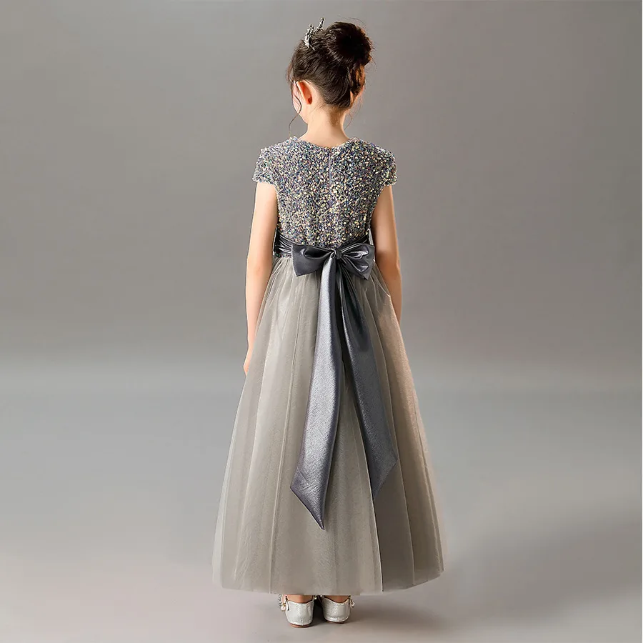 Темно синее платье подружки невесты с цветами для девочек официальное принцессы