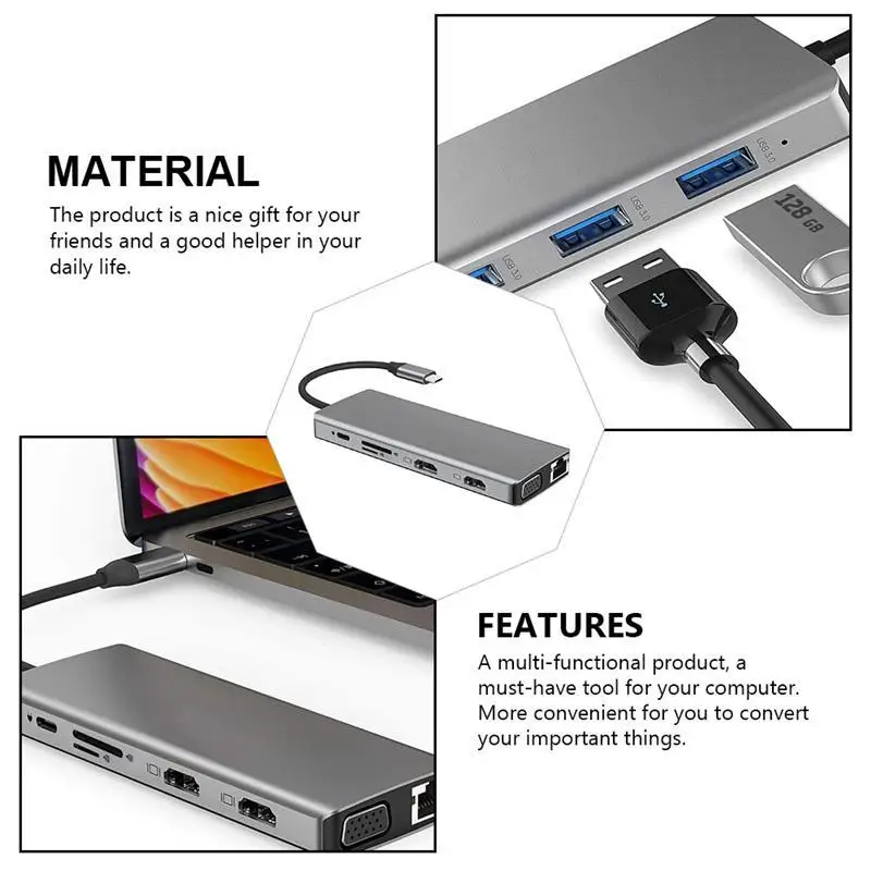 

12 in 1 Type-C USB 3.0 Hub Adapter Multiple Expander 2.0 USB Hub for Computer
