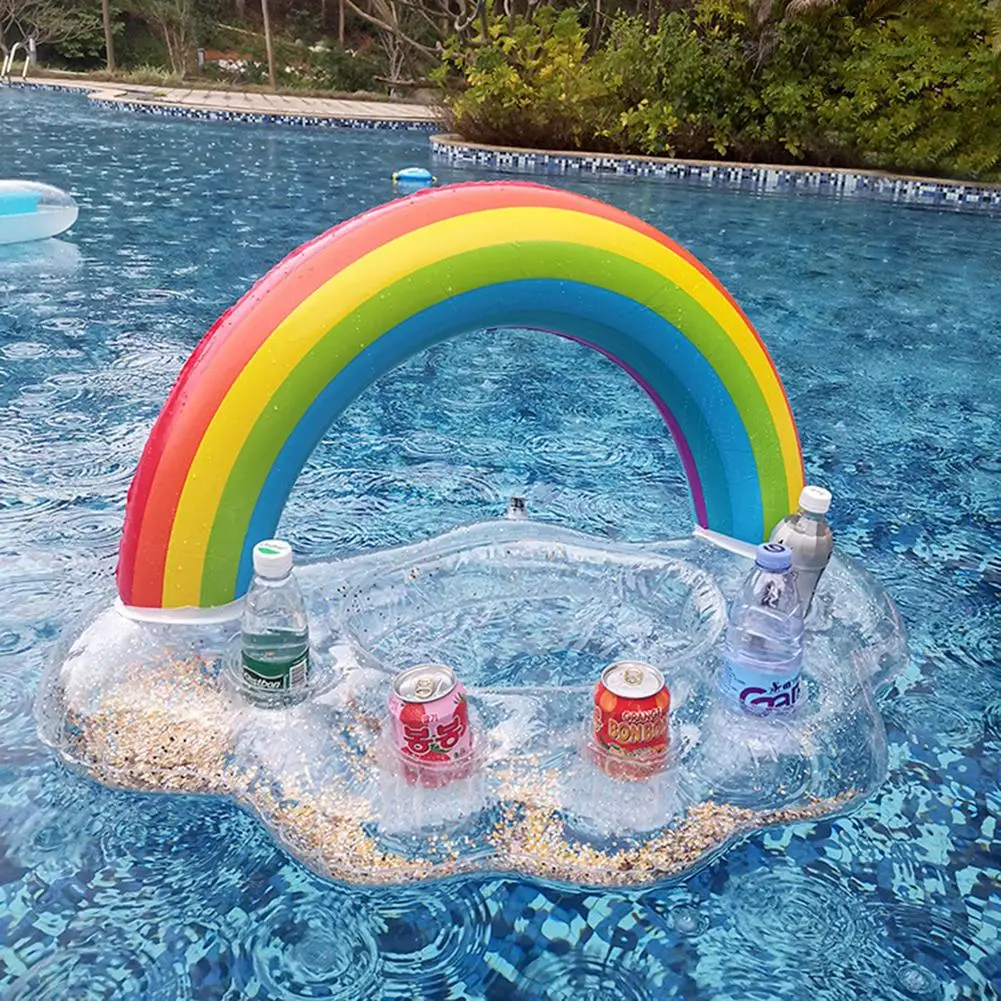 

Inflatable Rainbow Cloud Pool Float Beer Drinking Cooler Table Bar Tray Beach Swimming Ring Summer Pool Party Bucket Cup Coaster