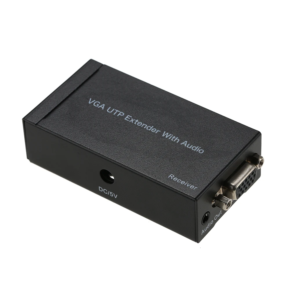 

300M VGA UTP Extender 1x1 Splitter 1080P with Audio via Cat5/5e/6 RJ45 Ethernet Cable Compatible with HDTV Monitor Projector