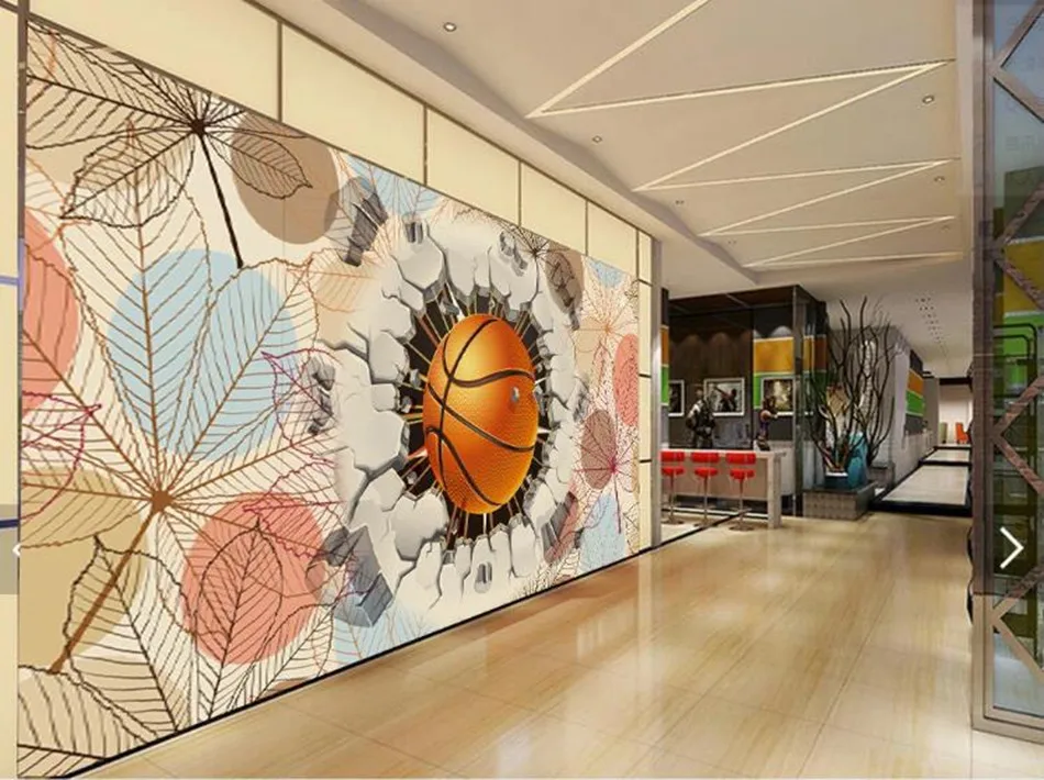 

Большие настенные 3D-обои на заказ, креативные баскетбольные листья для гостиной, фоновые Декорации для телевизора, настенные художественны...