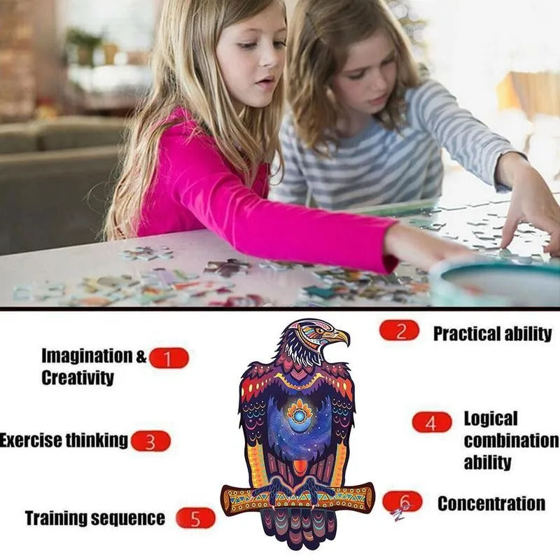 

Wooden Puzzle Cartoon Animal Eagle Hippocampus Unique Jigsaw Puzzles 3D Wooden Toys Kids Adult Concentration Training Toy