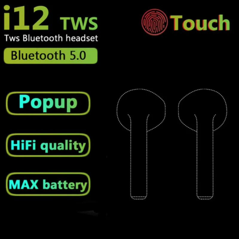 I12 TWS Bluetooth наушники беспроводная спортивная Гарнитура водонепроницаемые с