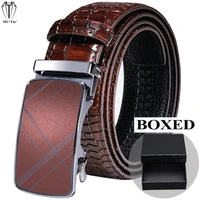 famous boxed crocodile pattern red burgundy real leather mens belts automatic buckles waistband ratchet for dress jeans wedding
