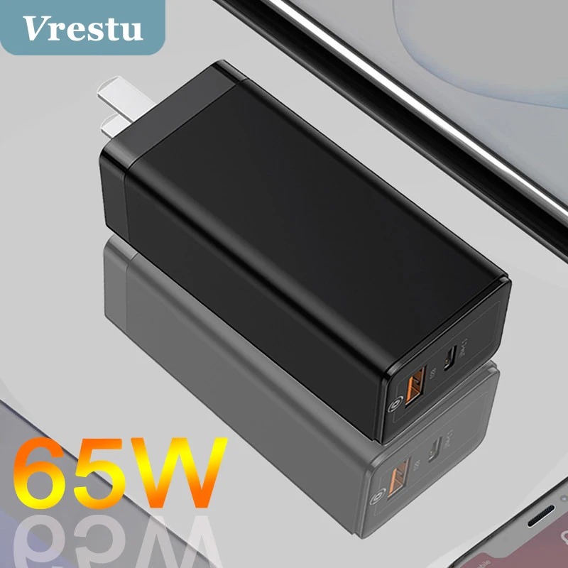 

GaN 65W Fast Charge Mobile Phone Quick Charging Gallium Nitride Power Adapter QC4.0 3.0 USBC Typec PD Quick Charger Phone Tablet