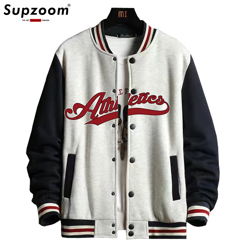 

Supzoom 2021 New Arrival Letter Rib Sleeve Cotton Print Logo Single Breasted Casual Bomber Baseball Jacket Loose Cardigan Coat