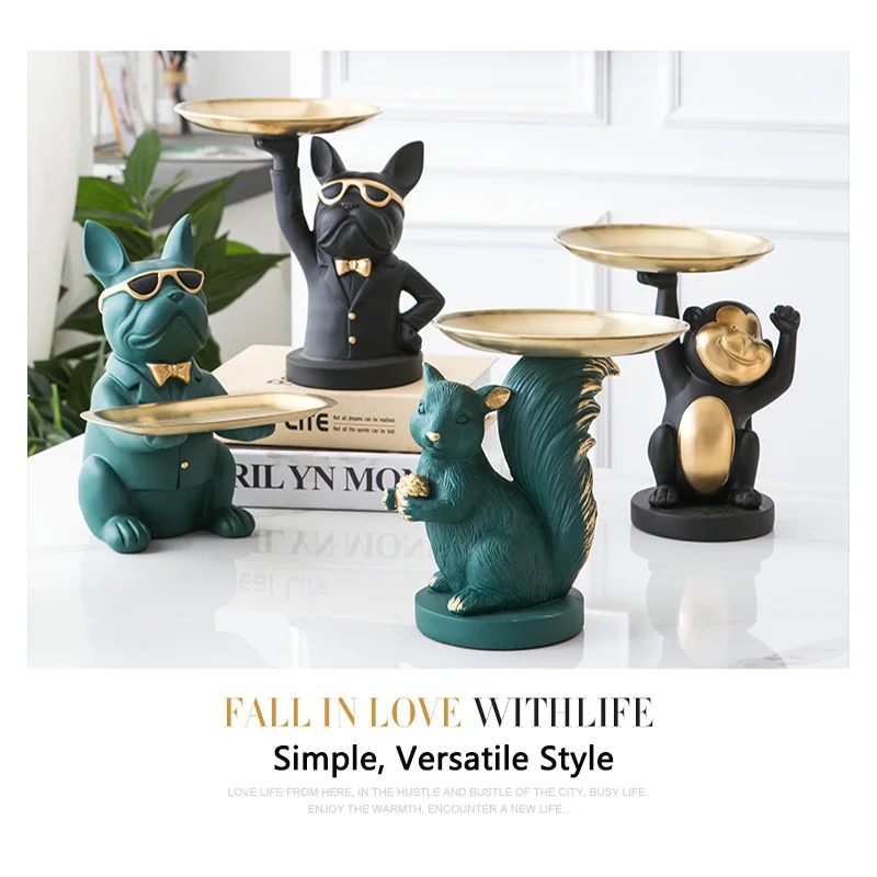 

Nordic Bulldog Statue Resin Animal Figurine Artwork Sculpture Craft Storage Tray Shop Office Desk Decoration Home Decor Ornament