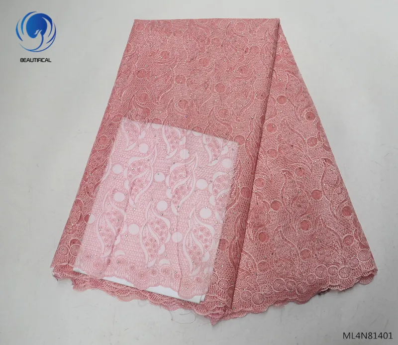 

Beautifical nigerian lace fabrics New embroidery lace fabric for wedding 5yards/lot tulle lace fabric african ML4N814
