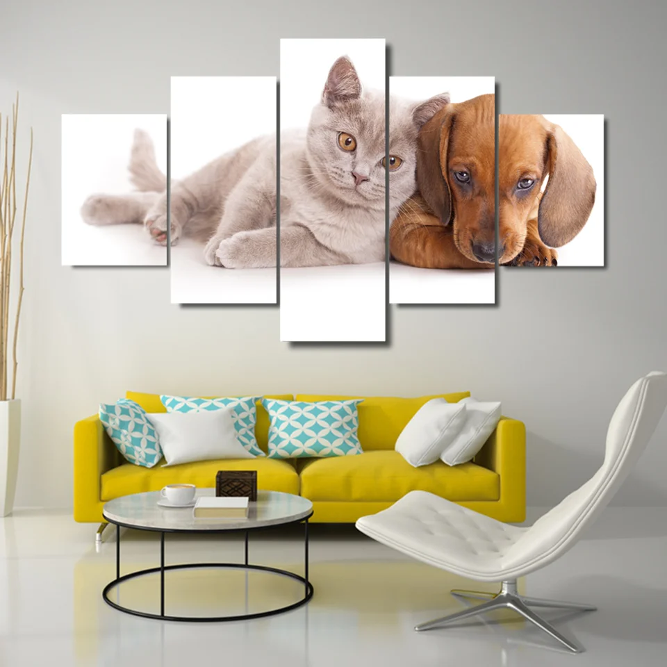 Модульный холст HD печать стены искусства 5 панель прекрасный кот и плакаты с