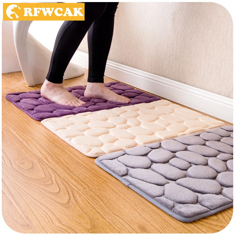 

RFWCAK Coral Fleece Bathroom Memory Foam Rug Kit Toilet Pattern Bath Non-slip Mats Floor Carpet Set Mattress for Bathroom Decor
