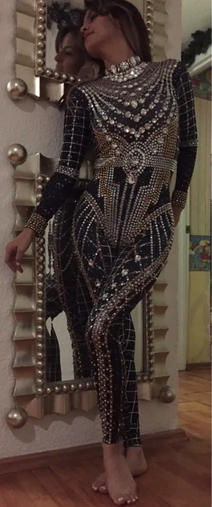 Блестящий женский комбинезон со стразами вечерние костюмы для ночного клуба