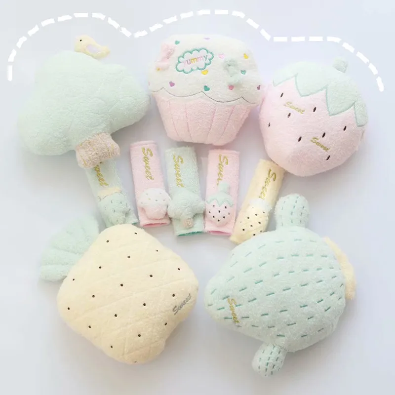 

2021 Ins Macaron Color Light Goddess Girl Heart Strawberry Pineapple Cake Cactus Seat Belt Cover Car Neck Headrest Pillow