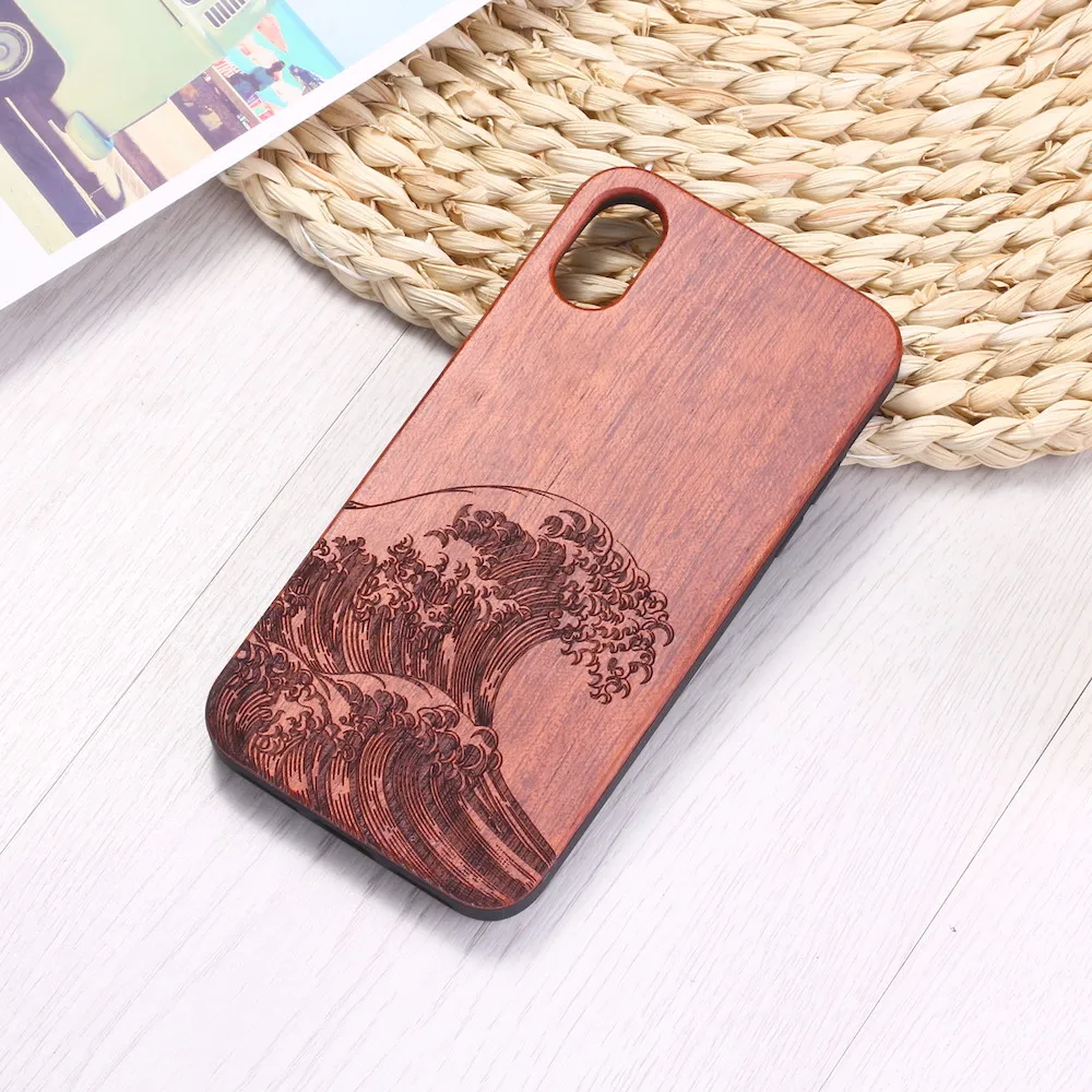 Для iPhone 12 6 6S 6Plus 7 7Plus 8 8Plus XR X XS Max 11 Pro с гравировкой Great Wave off Kanagawa Wood Case Funda Coque|for samsung