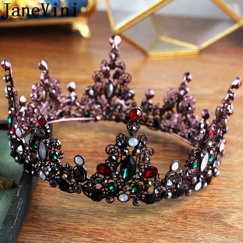 JaneVini Готическая круглая свадебная корона Queen модные украшения красный зеленый