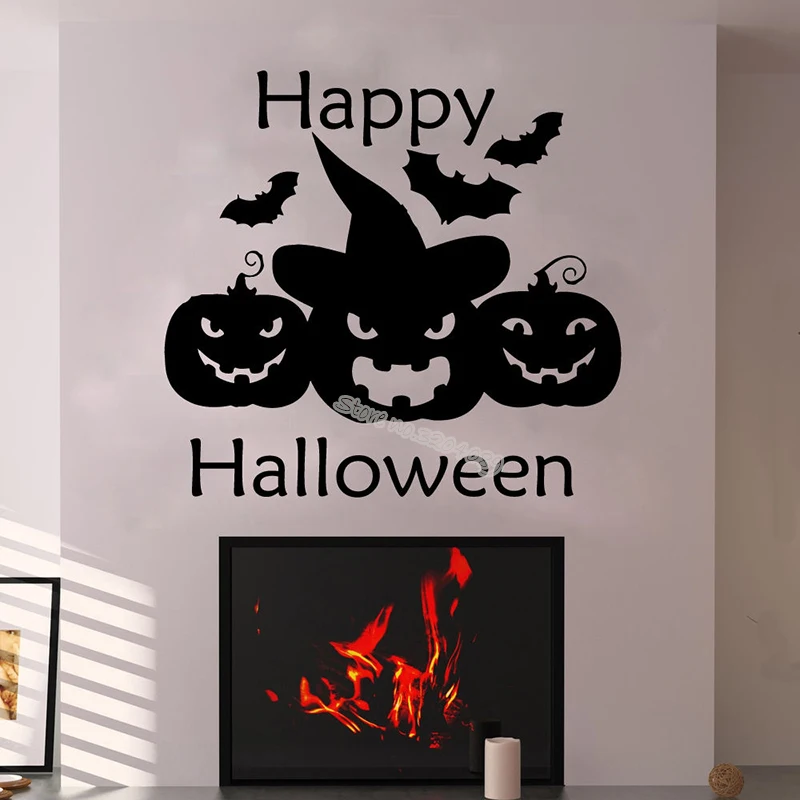 И надписью &quotHappy Halloween&quot тема стены Стикеры Тыквы Жуткий призрачная Летучая Мышь