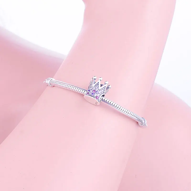 Женская серебряная плитка розовая фианитовая бусина из фианита оригинальная