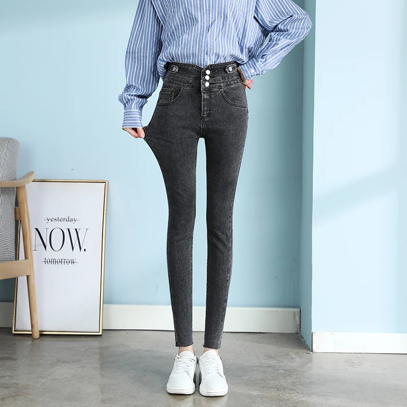 

Autumn Vintage Single-breasted Women Denim Jeans 2020 High Waist Stretch Pants Capris Female Streetwear Blue girl Jeans Pant