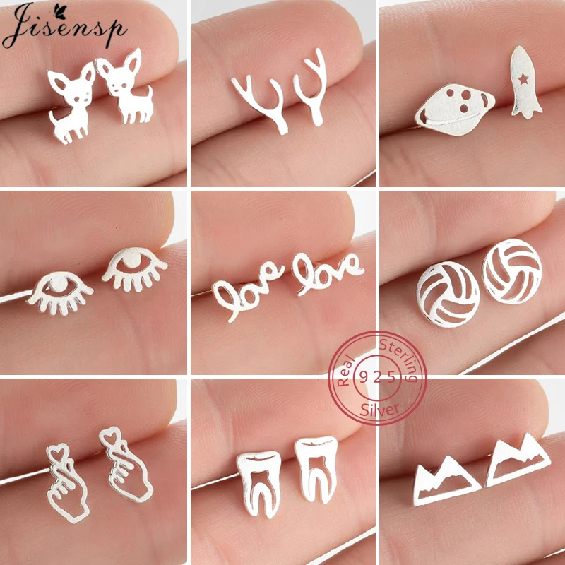 Mini Chihuahua Dog Earrings for Women 925 Sterling Silver Jewelry Fashion Volleyball Antlers Ear Studs Piercing Xmas Accessory