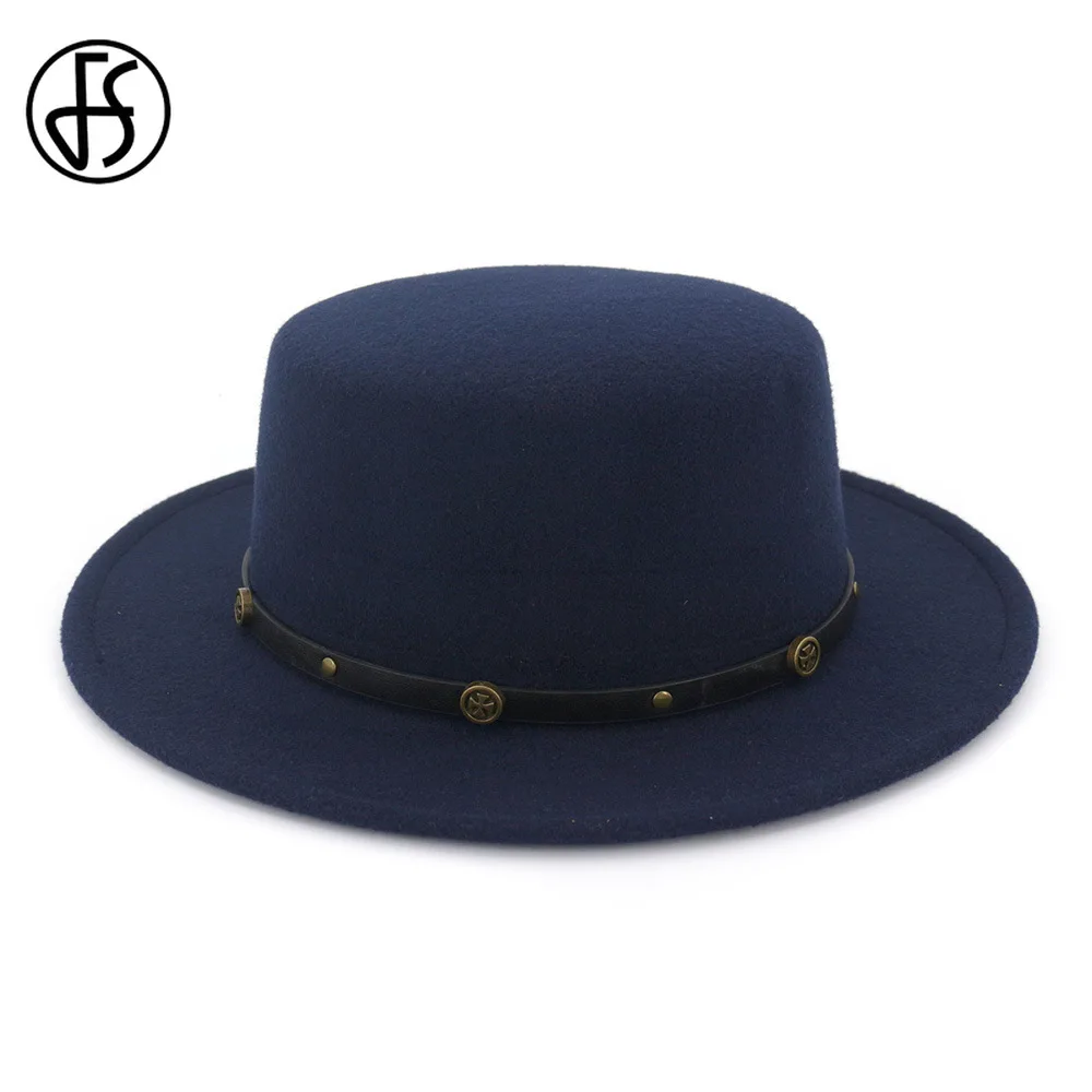 Женская и мужская фетровая шляпа FS Черная кепка с широкими полями пряжкой на