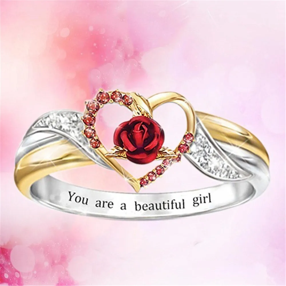 

Classic Fashion Popular Love Red Rose Ring Women Bride Engagement Wedding Jewelry Party Prom Wholesale