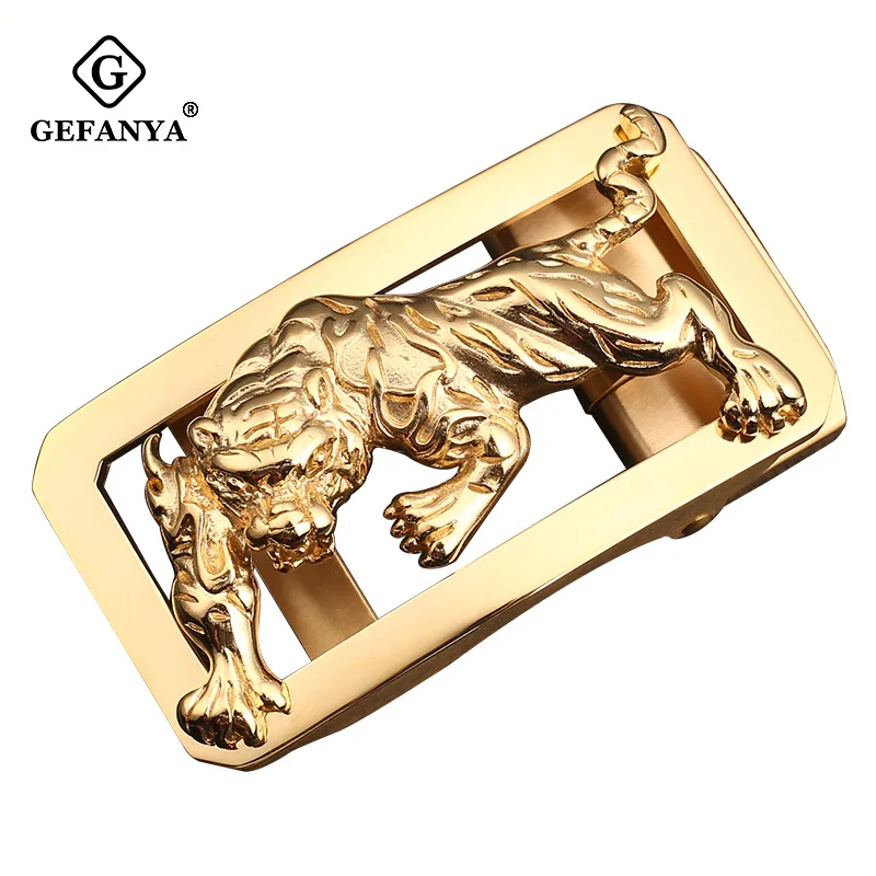 Роскошный мужской кожаный ремень GEFANYA с пряжкой изображением тигра