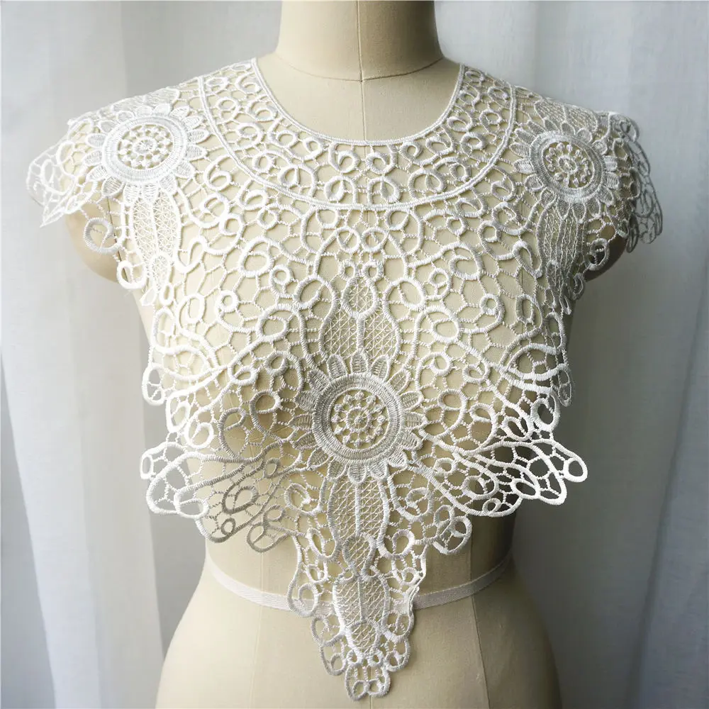 White Black Red Beige Round Neck Collar Fabric Water Soluble Embroidered Wedding Gown Appliques Sew Patch For Dress DIY Decor | Дом и сад