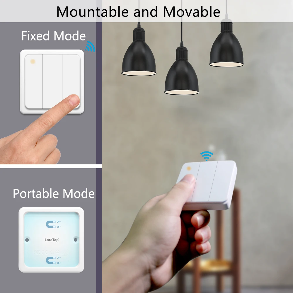 LoraTap 868Mhz Magnetic Smart Light Switch LED Push Button Wireless Remote Control AC100~250V 10A 1 CH Relay Controller for Lamp |