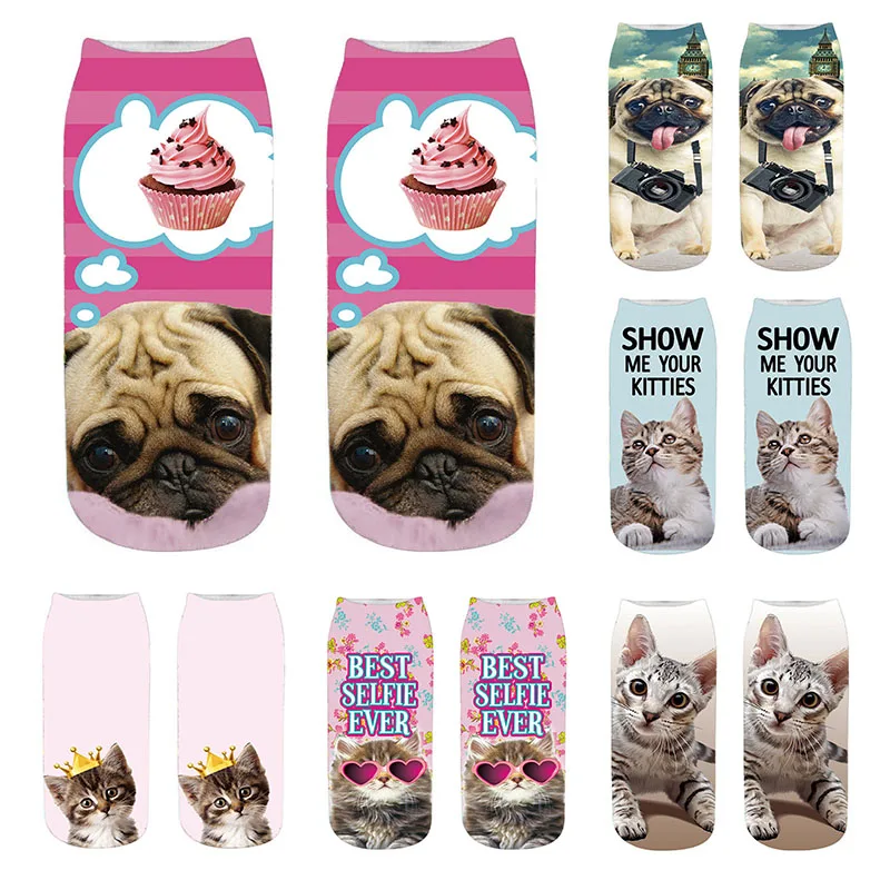 

New 3D Women Summer Socks Cute Cartoon Funny Animals Cats Dogs Pink Ankle Cotton Sports Unisex Elastic Socks For Children Gift