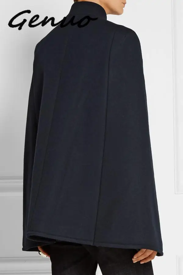 

2019 Fall /Winter Newest Runway Designer Women Oversized Wool Poncho Navy Cape Coat Female Cloak Manteau Femme Mujer