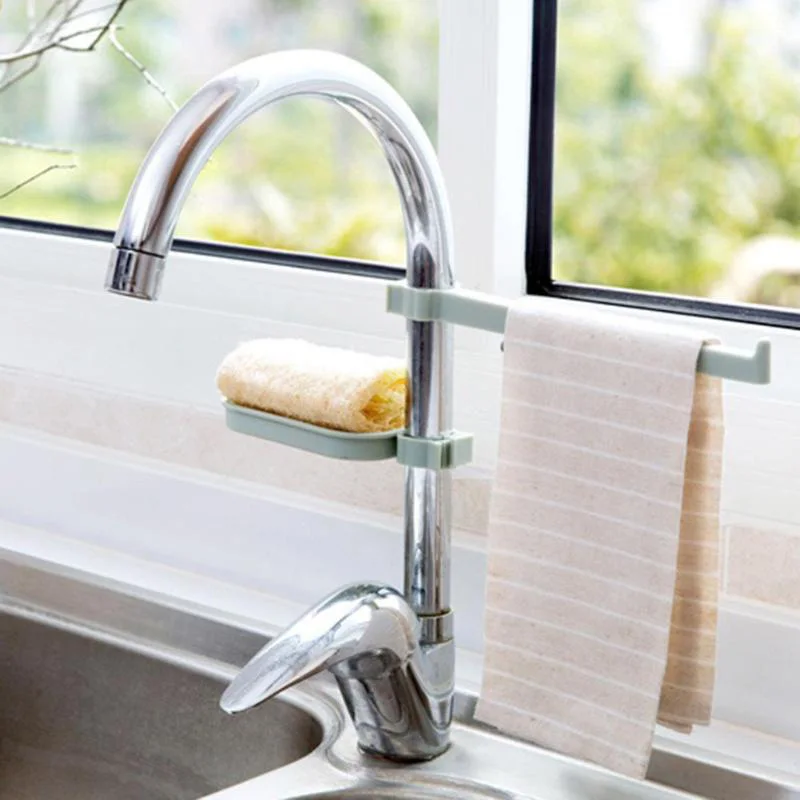 

2-in-1 Sink Hanging Storage Rack Adjustable Sponge Cloth Soap Box Combination Towel Drain Dry Shelf Multifunction Kitchen Holder