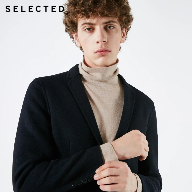 Выбранный мужской шерстяной сплошной цвет Slim-Fit Блейзер Бизнес случайный патч карман одежда S | 418408507