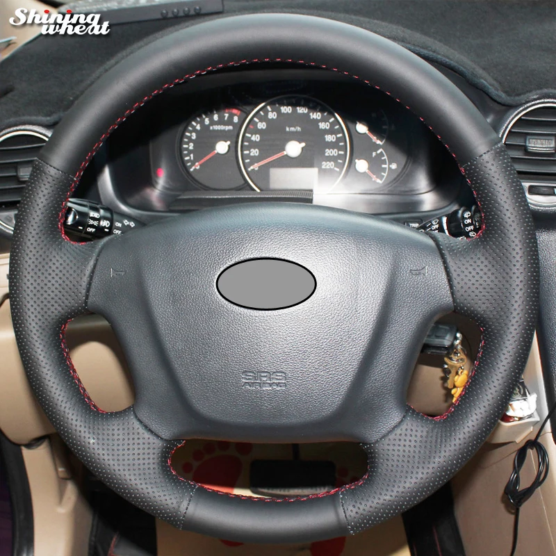 

Hand-stitched Black Leather Car Steering Wheel Cover for Kia Carens 2007-2011