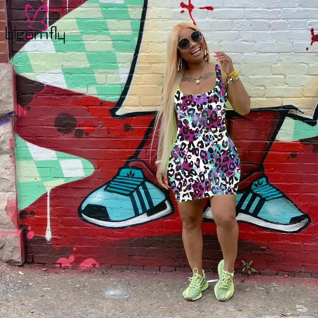 Женская новая летняя одежда с леопардовым принтом без рукавов круглый вырез выше