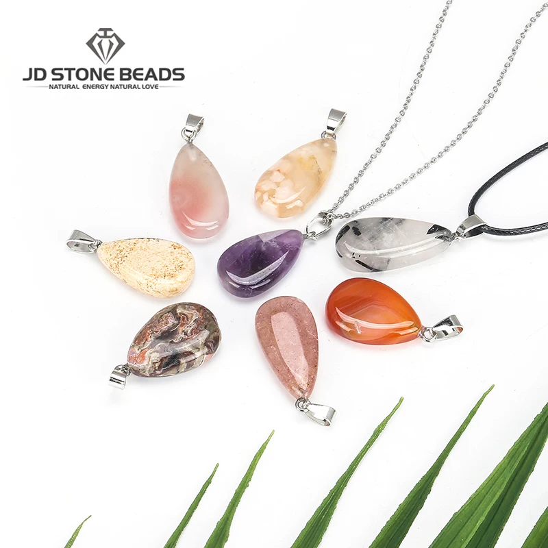 Подвеска из натурального агата в форме капли черный рутилированный кварц