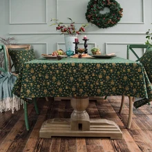 Japan Style Linen Cotton Christmas Party Tablecloth Table runner Rectangle Green Bronzing Gold Dinning Table Cover and placemat